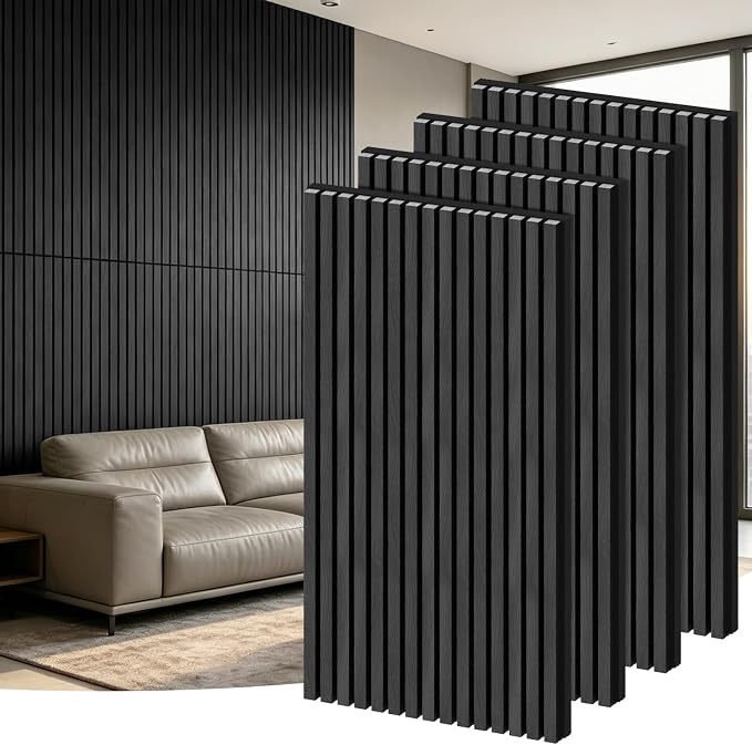 RITOLLO 4 Pack Wood Panels for Wall, 47.2"×23.6" Wood Slat Acoustic Panels for Wall, Soundproof Panels, 3D Fluted Panels for Interior Decor (WoodBlack) by Ritollo