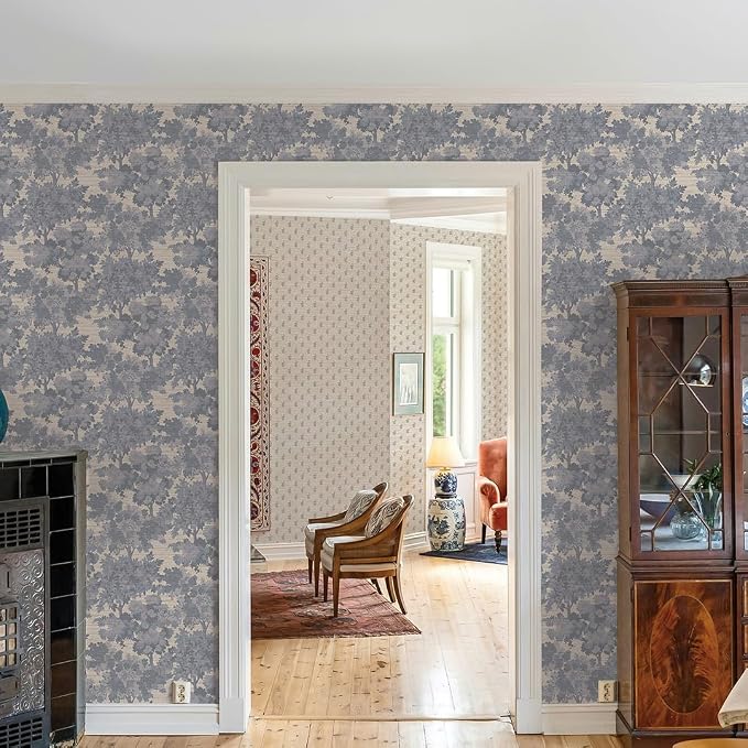 Tempaper Textured Blue Canopy Toile Faux Grasscloth Removable Peel and Stick Wallpaper, 20.5 in X 16.5 ft, Made in The USA - Image 9