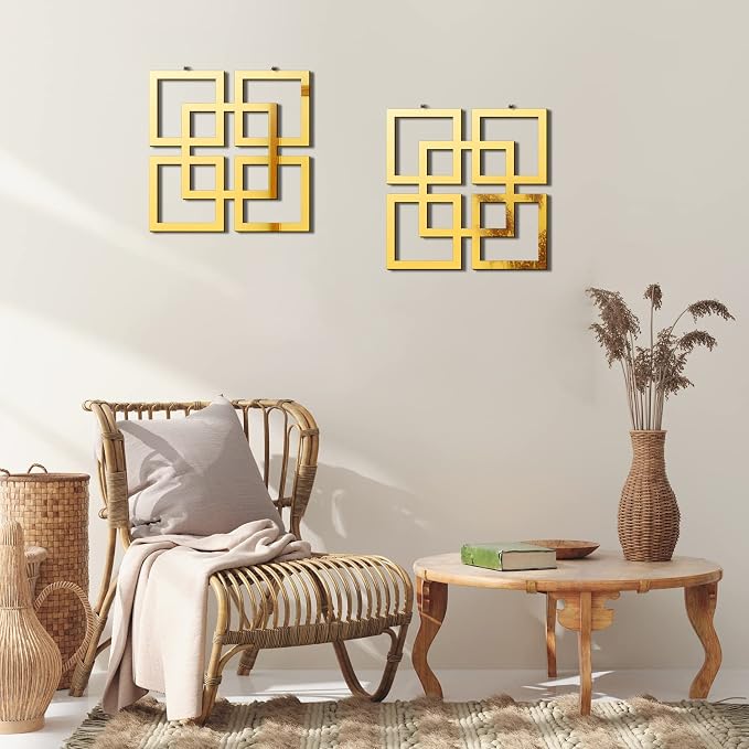 Weysat 2 Pieces Silver Mirrored Wall Decor 11.8 x 11.8, Gold, Mirrored - Image 6