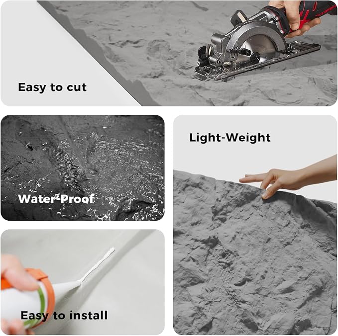 Faux Stone Wall Panel 43.3''x23.6'', Mountain Rock Design, Cement | 4 Pack PU Stone Wall Panels for Interior Wall Decor, Bedroom, Living Room, Office - Image 4