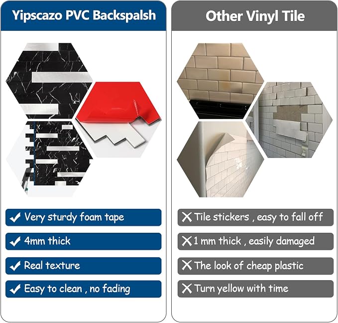 Yipscazo 20 Sheets Peel and Stick Stone Metal Tile Backsplash, Stick on Tiles for Backsplash Kitchen, Bathroom, Laundry Room, Camper, Fireplace (12'' X 12'', Pure Black) - Image 7