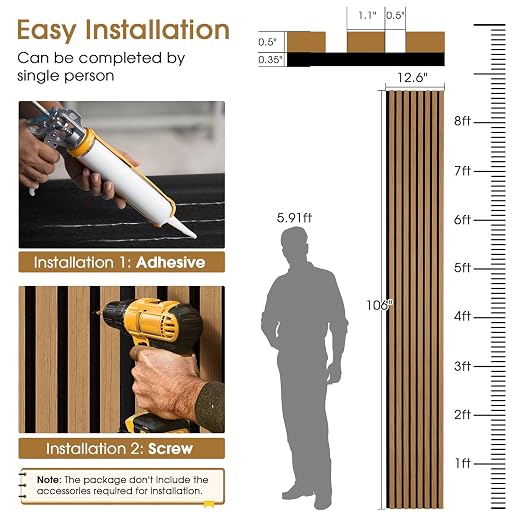 Acoustic Wood Slat Panels 2 Pack 106" x 12.6", Soundproof Wooden Wall Panels, 3D Fluted Panel for Interior Wall Decor, Living Room, Bedroom - Teak (Cover Approx. 19 sq.ft) - Image 4
