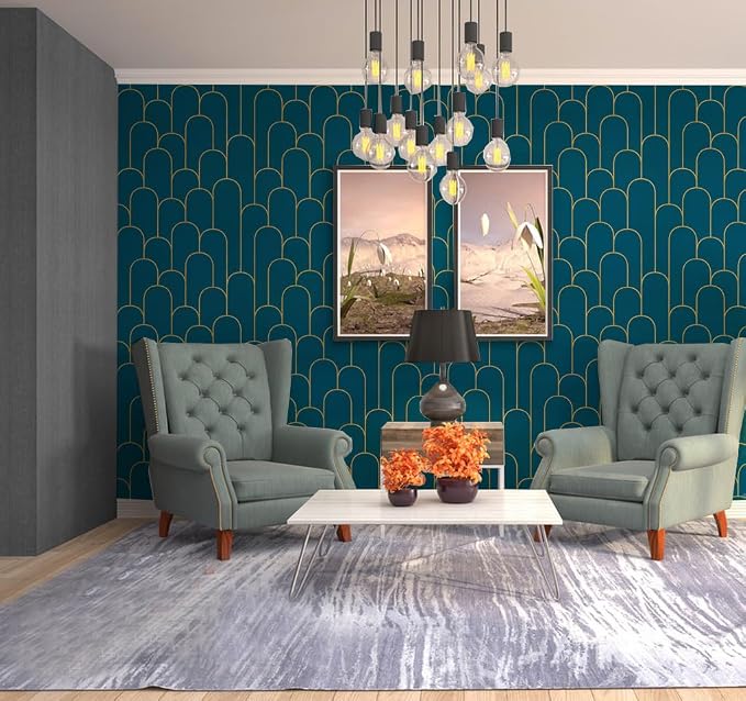 Yasinet Peel and Stick Wallpaper Blue and Gold Wallpaper Blue Geometric Contact Paper Removable Self-Adhesive Stripe Waterproof Wall Paper Decorative for Wall Bedroom Vinyl Film 17.3”x118” - Image 9
