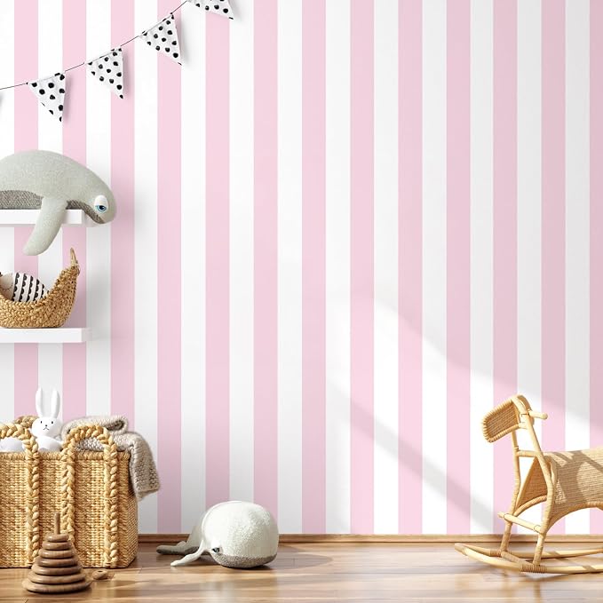 Cohoo Home Pink and White Peel and Stick Wallpaper Striped Cute 17.7"x393" | Stripe Contact Paper for Cabinets Modern Stripes Self-Adhesive Removable Wall Paper Cute Girls Bedroom Nursery Decor Vinyl - Image 4