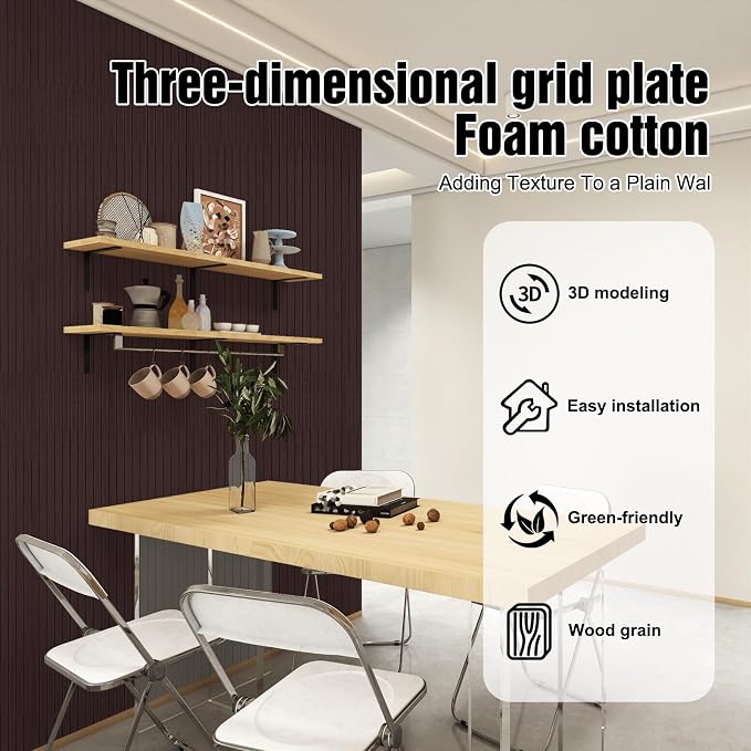 3D Wood Slat Wall Panels Peel and Stick Faux Wood Grain Thick Wallpaper 15.7"x118" Acoustic PET & IXPE Foam Paneling Self-Adhesive Decor for RV Living Room Bedroom Ceiling DIY Accent Wall Covering - Image 4