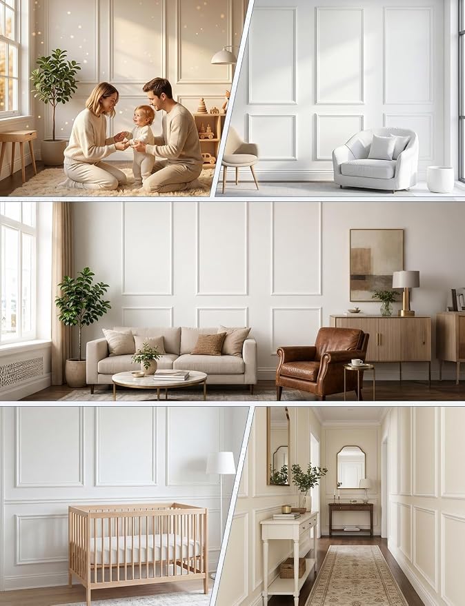 Peel and Stick Wall Molding Kit, 3 Set Pre-Cut Wainscoting Panels | Interior Wall Decor, Ready to Assemble, Accent Molding Trim - Image 7