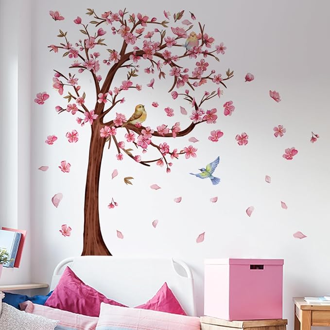 3D Flower Tree Wall Decals Peel and Stick Large Cherry Blossom Stickers for Wall in Heart Shape with Birds Removable Wall Stickers & Murals for Living Room Bedroom Girl Nursery Classroom Home Decor - Image 5