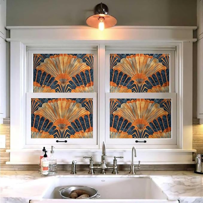 18"x236" Brown Orange Fan-Shaped Geometric Art Boho Peel and Stick Self Adhesive Wallpaper Removable Contact Paper Stick on Easy Peel Off Wall Paper for Kitchen Bedroom Bathroom Renter - Image 4