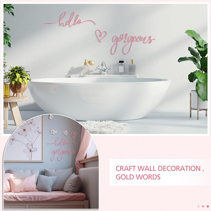Hicarer Metal Hello Gorgeous Wall Art Minimalist Wall Decor,Pink,Classic | for Bedroom Bathroom Living Room Dressing Room Salon Vanity Office Home Decoration, Easy to Install - Image 3