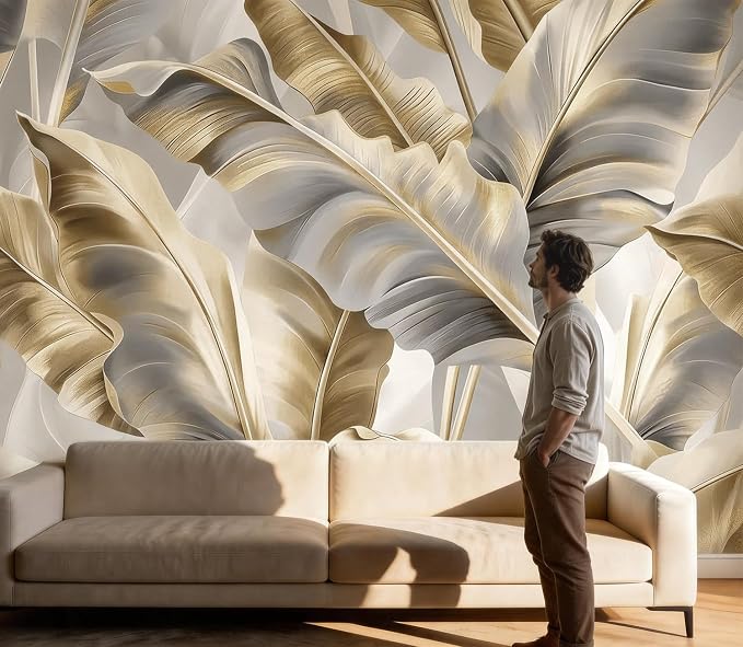 PYFFYP-Golden Banana Leaf Peel and Stick Wallpaper murals for Bedroom - Image 3