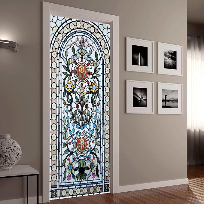 artfanke 3D Stained Glass Door Sticker Peel and Stick 33.5"x84.6"- Self-Adhesive Door Murals Wallpaper Decal for Living Room Bedroom Decor(2 Sheets/Set) - Image 5