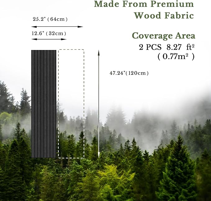 MISSDAY Wood Slat Acoustic Wall Panels, 2 Packs 47.2" x 12.6" Black Soundproof Panel For Interior Wall Decor Noise Absorbing-3D Textured Wooden Panel Sound-Absorbing for Home, Office, Studio - Image 5