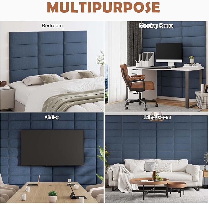 IFNOW Wall Mounted Headboard, Peel and Stick Panels, Blue, Queen | 3D Soundproof Acoustic Padding, Reusable and Removable, Tufted fabric Bed Headboard, for bedroom (6 Panels, 10" x 24") - Image 6