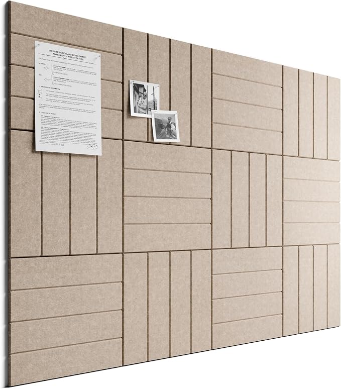 Bumusty 48"x 36" Large Felt Bulletin Board Tiles, Taupe | 12-Pack Cork Board Alternative, Wall Decor, 30 Pushpins, 60 Adhesive Tabs, Vision Board, Office, Classroom, Home, Dorm by BUMUSTY