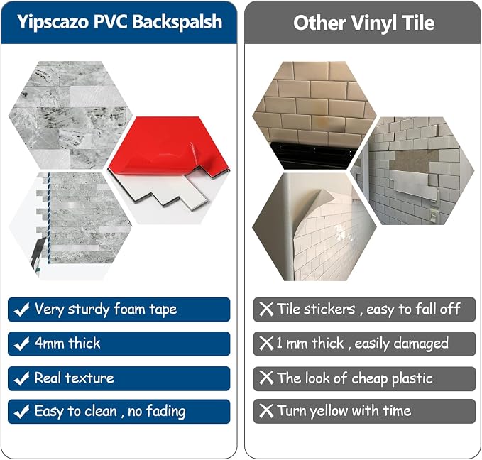 Yipscazo 10 Sheets Peel and Stick Stone Metal Tile Backsplash, Stick on Tiles for Backsplash Kitchen, Bathroom, Laundry Room, Camper, Fireplace (12'' X 12'', Polished Gray) - Image 6