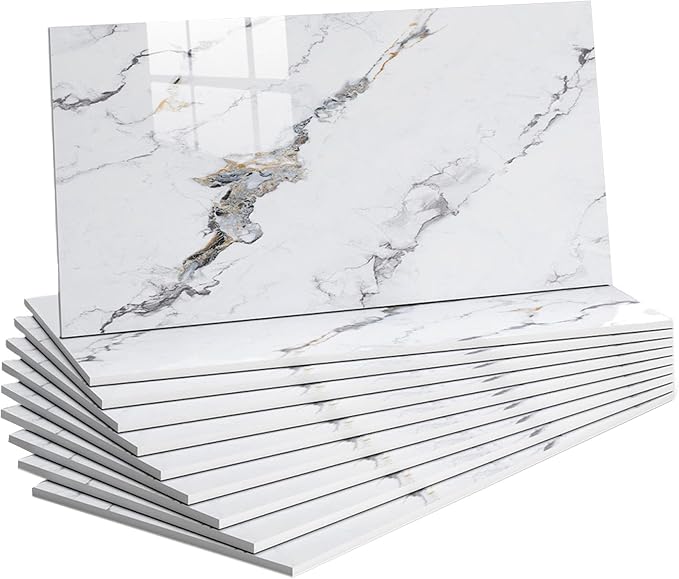 10 PCS Marble Peel and Stick Wall Panels 23.6"x11.8" Sticker | Self Adhesive, PVC, Waterproof Backsplash Tile for Bathroom, Kitchen, Living Room, Style7 by Unknown