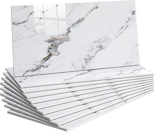 10 PCS Marble Peel and Stick Wall Panels 23.6"x11.8" Sticker | Self Adhesive, PVC, Waterproof Backsplash Tile for Bathroom, Kitchen, Living Room, Style7 by Unknown