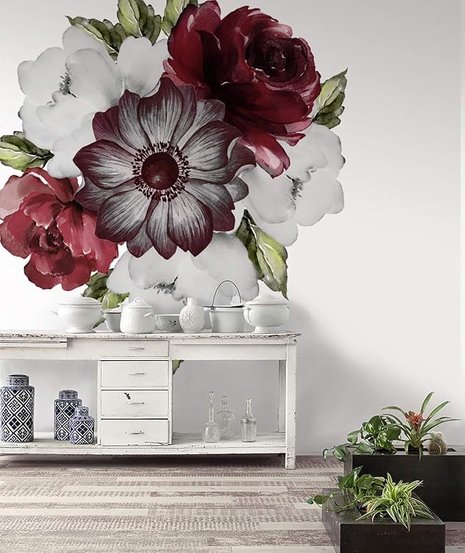 Floral Wall Decal Watercolor Bouqet Wall Sticker Red Rose Peel n Stick Anemone Florals Decals for Livingroom Bedroom - Image 6