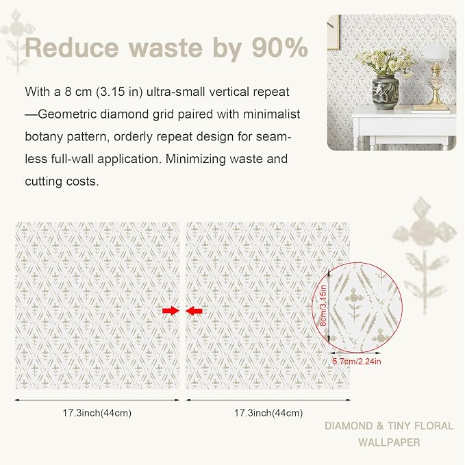 Heroad Peel Stick Wallpaper Beige/Neutral Floral Contact Paper Farmhouse | Modern Waterproof Removable Decor Vinyl for Bathroom,17.3''x78.7'',Boho Gingham Self Adhesive Paper,Bedroom,Nursery,Cabinet - Image 2