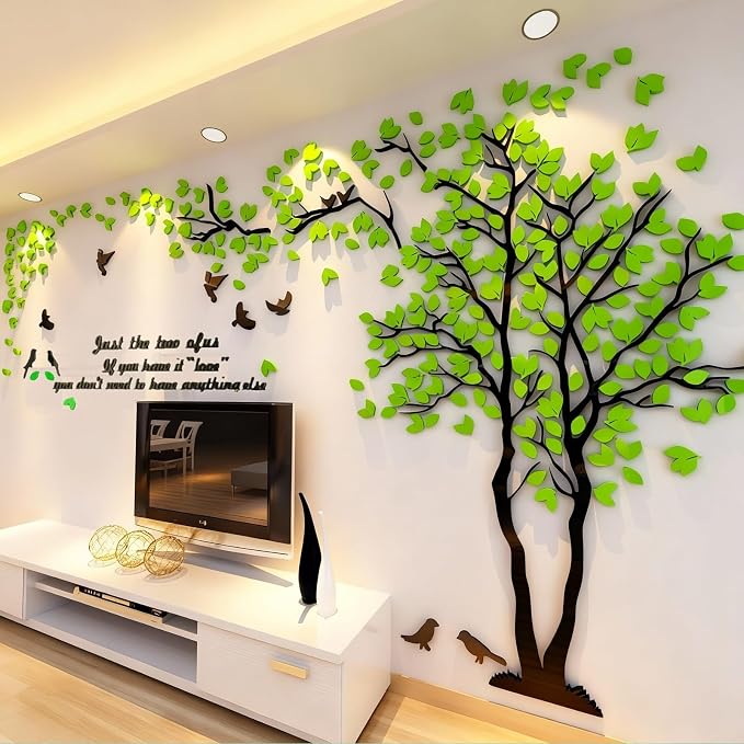 Family Tree Wall Decor Decals - DIY 3D Tree of Life Wall Art Large Decal Stickers Silver Decor Living Room Mural for Bedroom Hallway Home TV Background (Green Right,L-118X60in) - Image 7