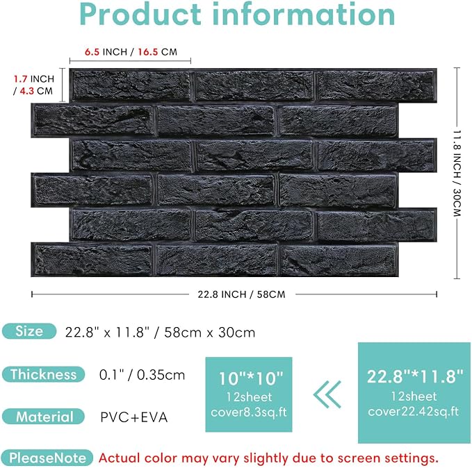 Commomy Peel and Stick Faux Brick 3D Wall Panels 12 pcs of 22.8" x 11.8" | Thin & UrltraLight PVC Fake Brick Wall Paneling for Living Room,Home Office Interior Home Wall Decor(Covers 22.48 sq.ft) - Image 6
