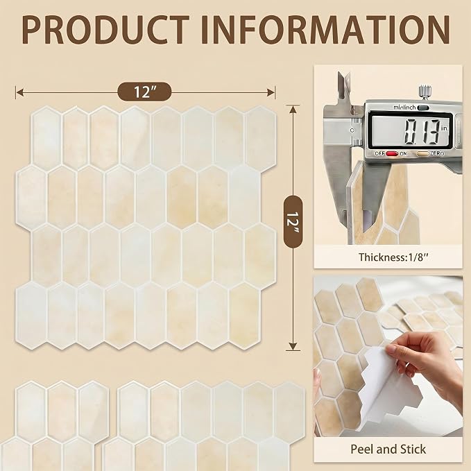 Arttown Peel and Stick 3D Wall Backsplash, 10-Sheet, 12" × 12" Hexagon | Subway Tile Self Adhesive Thicker Design Wall Tiles Panel Wallpaper for Kitchen Bathroom Balcony - Image 3