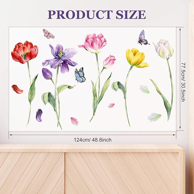 Zonon 6 Pcs Flower Wall Decals Peel and Stick Sticker, Tulip | Vinyl Removable Wall Stickers & Murals, Watercolor Tulip Wall Decals, Colorful Floral Decor for Bedroom, Living Room, Nursery - Image 6