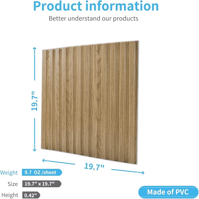 Art3d 3D Fluted Textured Slat Wall Panels, 19.7 x 19.7 in, 12-Pack, Walnut | PVC, Waterproof, Scratch Proof, Wipeable, Break-Proof, Ideal for Home, Office and Commercial Spaces - Image 4
