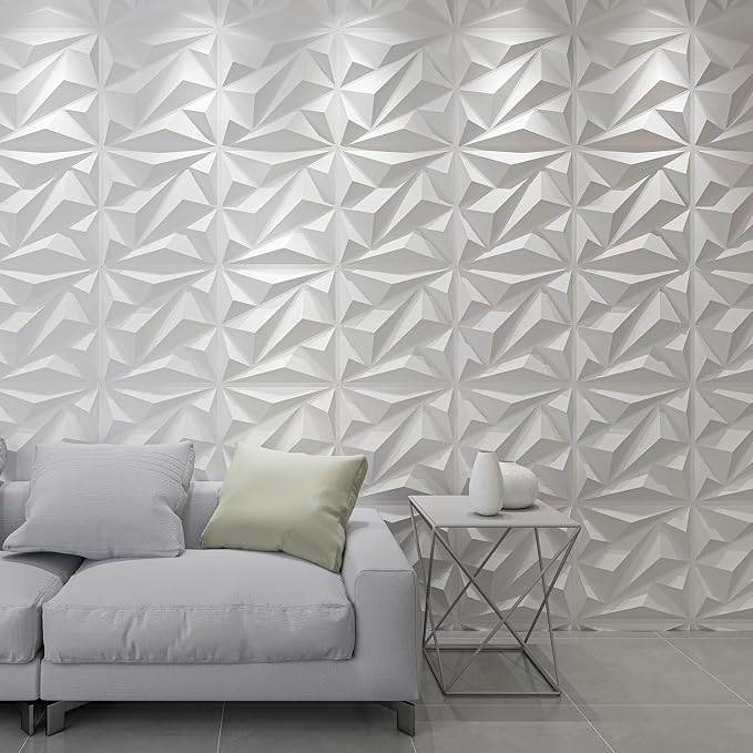 Art3dwallpanels 3D Wall Panels Diamond PVC, White, 19.7" x 19.7" | 3D Raised Diamond Wall Tiles, Waterproof Fireproof, 12 Sheets Large Size Pack, Easy DIY Install for Bedroom Living Room Wall - Image 7