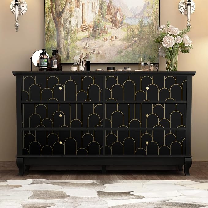 Yasinet Peel and Stick Wallpaper Black and Gold Wallpaper Black Geometric Contact Paper for Bedroom Modern Removable Self Adhesive Wall Paper Waterproof Decorative for Wall Vinyl 17.3"X118.7" - Image 7