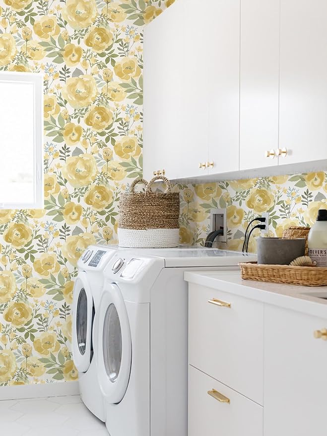 Orainege Peel and Stick Wallpaper Floral Wallpaper for Bedroom Yellow | 16.9inx118.1in Self Adhesive Wallpaper Contact Paper Decorative Wall Paper for Living Room Bathroom Decor Vinyl Removable - Image 6