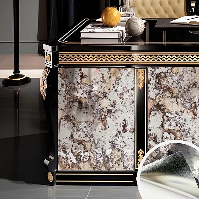 LiveInUrban Antique Foxed Paint Vintage Distress Chrome Reflective Wallpaper, Peel and Stick Overlap Contact Paper, Grung Peel and Stick Wall Mural for Home Decor, 15.19"x39.37" - Image 2