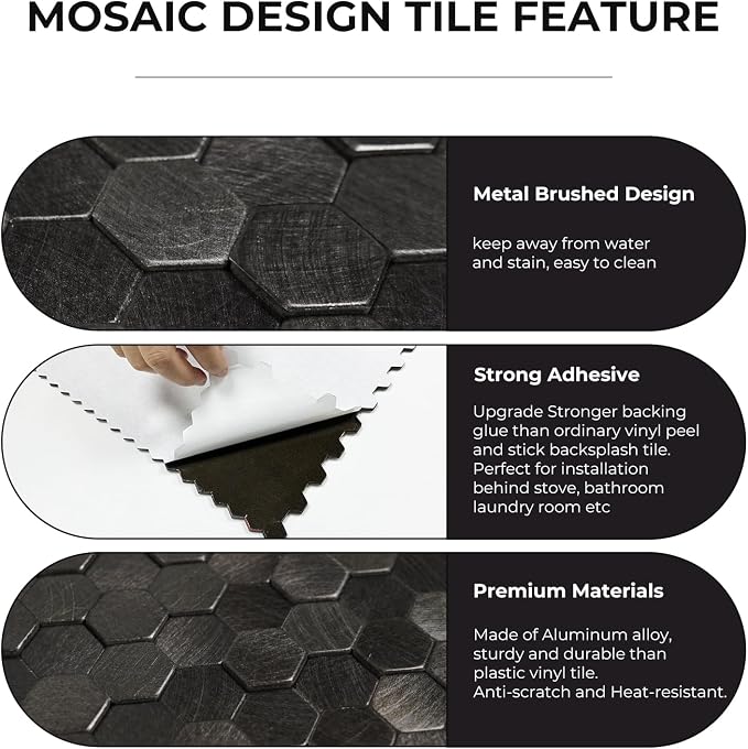 STICKGOO Peel and Stick Backsplash Tiles, Stick on Mosaic Self Adhesive Tiles, 3D Hexagon Backsplash for Kitchen Bathroom Fireplace Vanity (8PCS, Gunmetal Gray) - Image 5