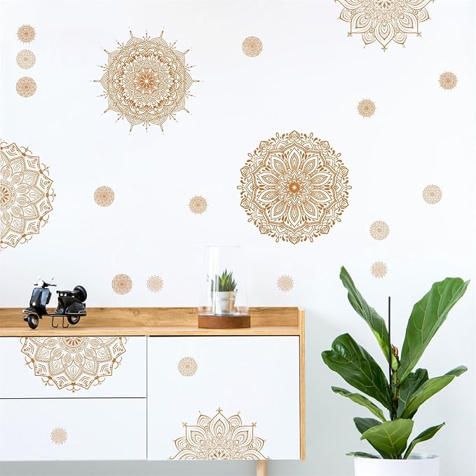 Brown Mandala Wall Sticker Mandala Decals for Window Boho Modern Art Mural | Headboard vinyl decoration, lotus peel and stick, removable, self adhesive, for bedroom living room yoga room home gym decor by Kazova