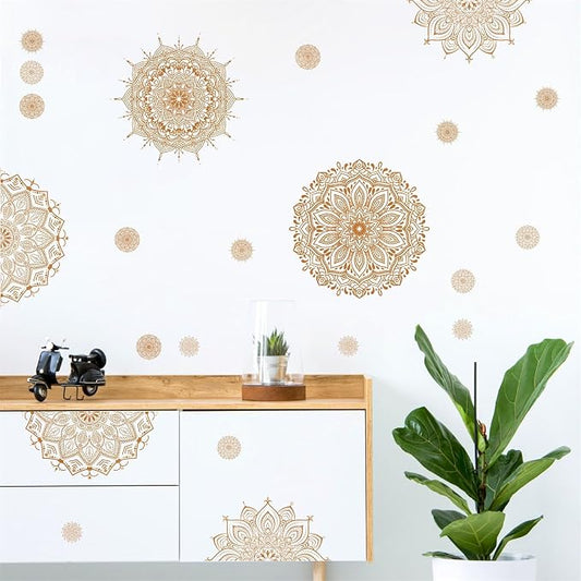 Brown Mandala Wall Sticker Mandala Decals for Window Boho Modern Art Mural | Headboard vinyl decoration, lotus peel and stick, removable, self adhesive, for bedroom living room yoga room home gym decor by Kazova