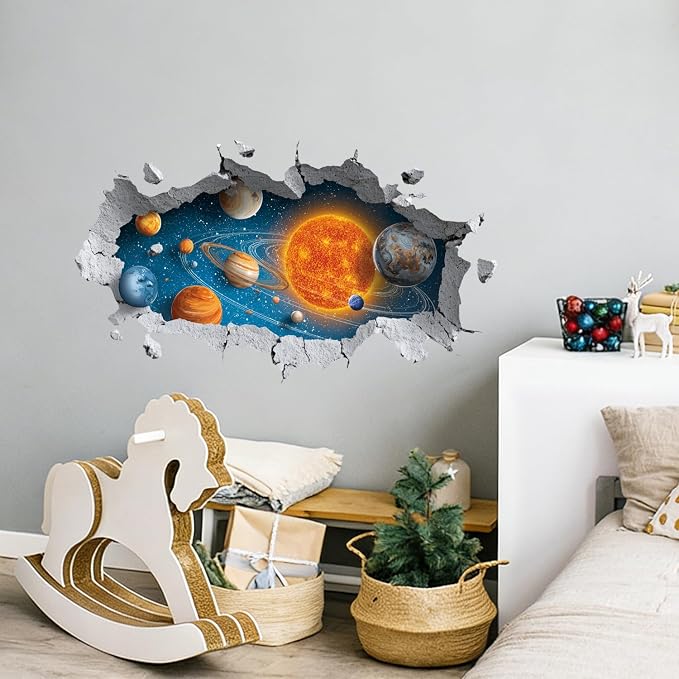 Space Planet Wall Decals Stickers, Solar System Wall Art Peel and Stick, Removable Vinyl Wall Decor for Bedroom, Living Room, Office, Home Decoration - Image 3