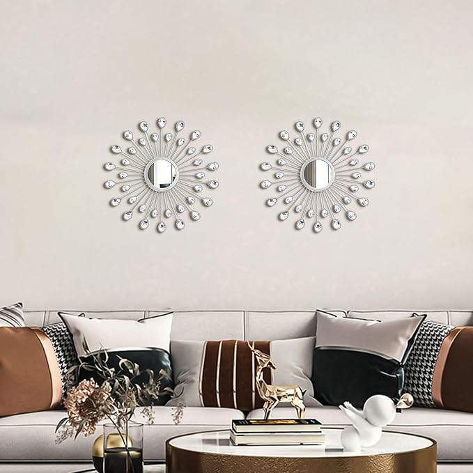 2 Pack Metal Mirrors for Wall Boho Sunburst Wall Mirror Home Decor Modern Decorative Wall Art for Bedroom Living Room Entryway - Image 5