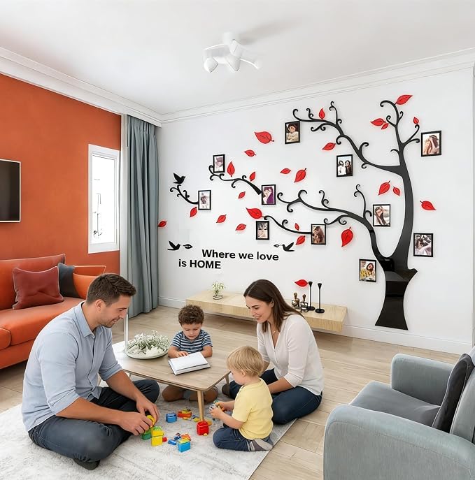 3D Tree Wall Stickers - DIY Photo Frame Tree Wall Decal Family Photo Frame Sticker Murals Wall Decor Living Room Bedroom TV Background Home Decorations (M:83 * 59in,Red Left) - Image 7