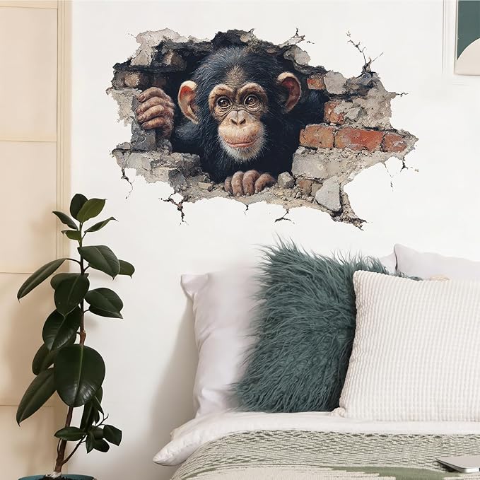 Chimpanzee Wall Decals Stickers, Realistic Animal Wall Art Peel and Stick, Removable Vinyl Wall Decor for Bedroom, Living Room, Office, Home Decoration - Image 7