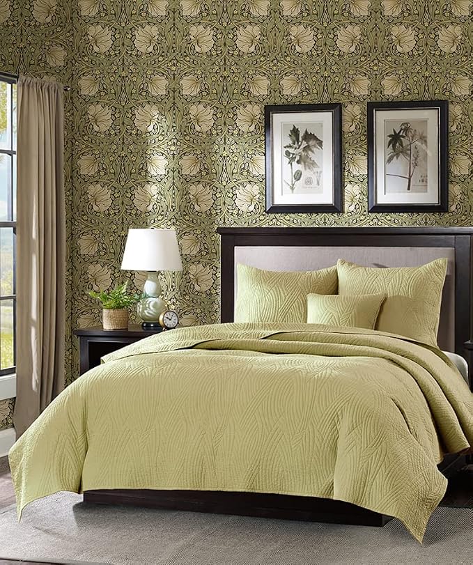 HAOKHOME Peel and Stick Wallpaper William Morris Style Botanical Vintage | Sage Green Textured Wall Paper Renter Friendly Removable Yellow Floral Cabinet Drawer Decor Retro Contact Paper 17.3in x6.6ft - Image 6