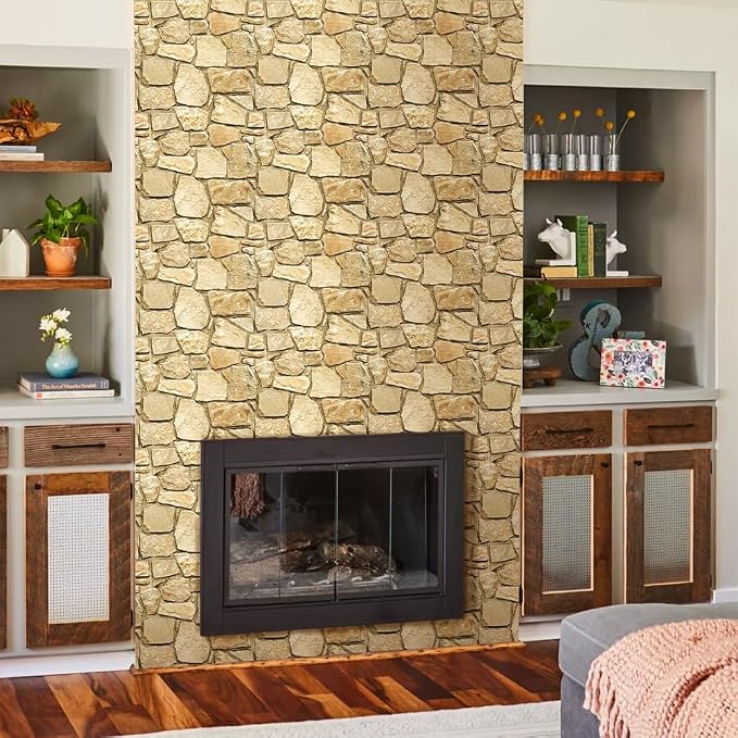 Commomy 3D Faux Stone Wall Panels Peel and Stick 10 Pcs 11.8" x 11.8" | Ultralight Thin PVC Fake Rock Wallpaper DIY Wall Covering Decorative Tiles for Kitchen Backsplash,Bedroom (Covers 9.7 sq.ft) - Image 2