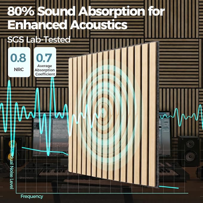 AKUMAX 4-Pack Wood Slat Acoustic Wall Panels, 23.6 x 23.6 in 3D Sound-Absorbing Panels for Walls & Ceilings, Fire-Retardant, FSC-Certified Materials, 15.5 Sq Ft, Classic Oak - Image 3