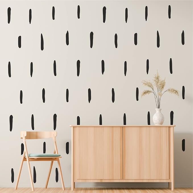 Black Stripe Abstract Line Wall Decals, Boho Farmhouse Wall Decor | 120 matte black bold upright stripes for a modern accent wall. Peel and stick for office, bedroom, living room, hallway. - Image 3