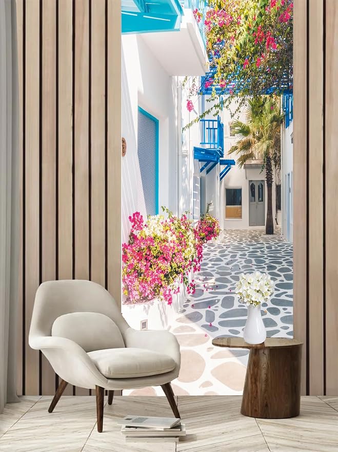 artfanke 3D Peel and Stick Door Sticker 33.5"x84.6"- Self-Adhesive Door Wallpaper Murals Decal-Romance Greek Street View Wall Poster for Home Decor (2 Sheets/Set) - Image 4