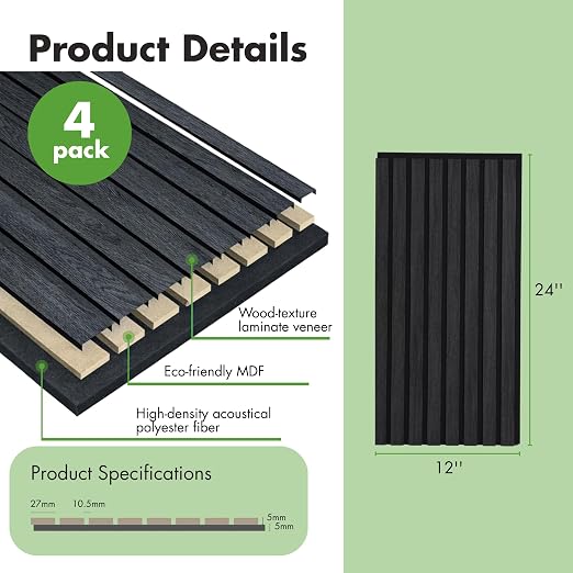 Art3d 4-Pack 12" x 24" Soundproof Wood Slat Panels, 8 sq.ft Acoustic Wall Panels, 3D Wall Panels with Wood Slat Design, Decorative Wood Wall Panel for Accent Walls-Grey Oak - Image 3