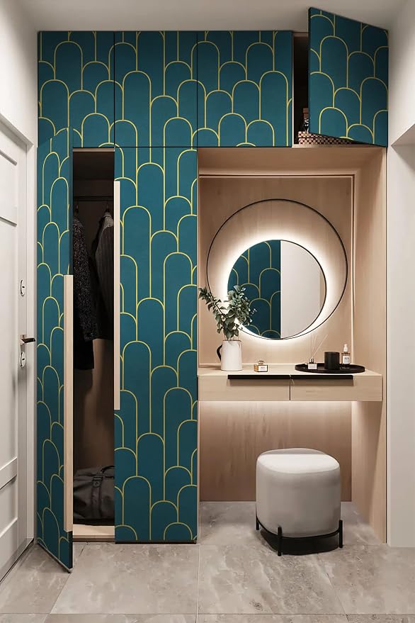 Yasinet Peel and Stick Wallpaper Green and Gold Wallpaper Dark Green Contact Paper Modern Geometric Removable Self Adhesive Wall Paper for Bedroom/Cabinet Waterproof for Bathroom Vinyl 197" x 17.3" - Image 7