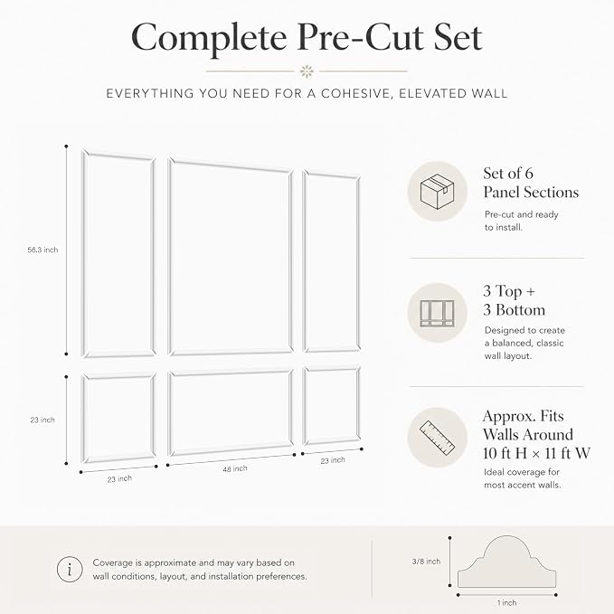Pre-Cut Wall Molding Kit: Ready to Assemble Paintable Wainscoting Panels | Alternative to Peel-and-Stick Wall Panels,Accent Wall Interior Wall Decor for Living Room, Bedroom, Entryway White 24 PCS - Image 3