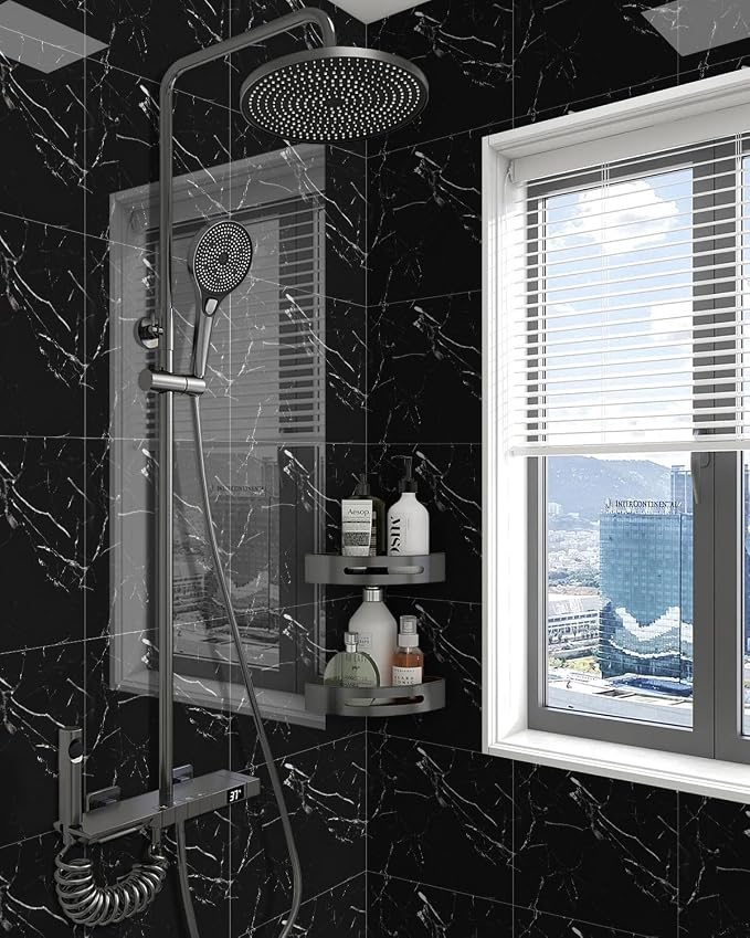 WADILE 20PC Waterproof Peel and Stick Wall Panels 11.8 x 11.8 Black | Marble look, Self adhesive, PVC Panels, Lightweight Foam Wall Panels, Bathroom, Kitchen, Not Real Tile - Image 3