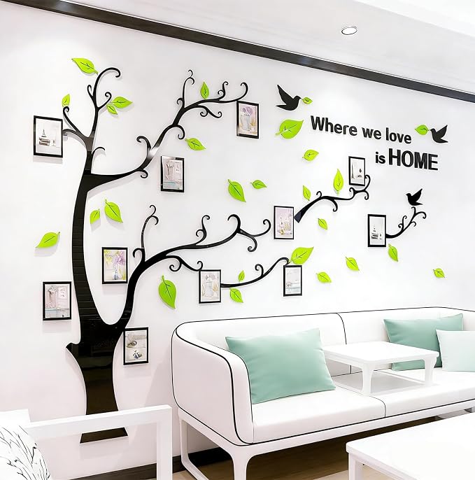 3D Tree Wall Stickers - DIY Photo Frame Tree Wall Decal Family Photo Frame Sticker Murals Wall Decor Living Room Bedroom TV Background Home Decorations (S:54 * 39in,Pale Green Right) - Image 7
