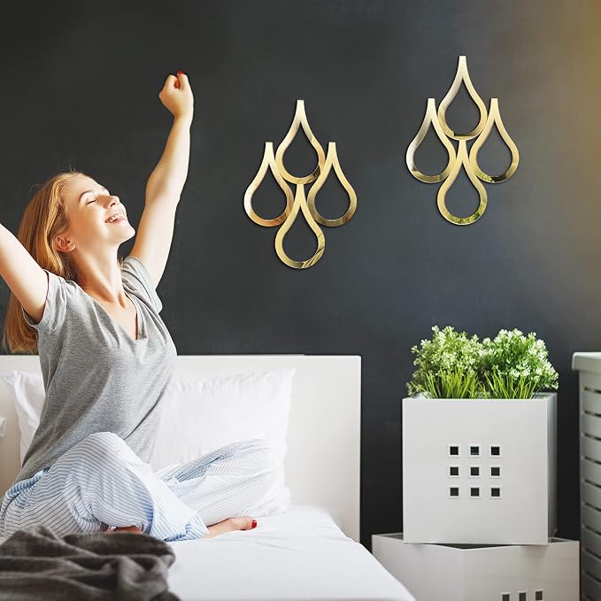 Weysat 2 Pieces Teardrop Wall Mirror Hanging Wall Mounted Decorative Accent Mirror for Home Living Room Bedroom Bathroom, 15.7 x 11 Inch(Gold) - Image 5